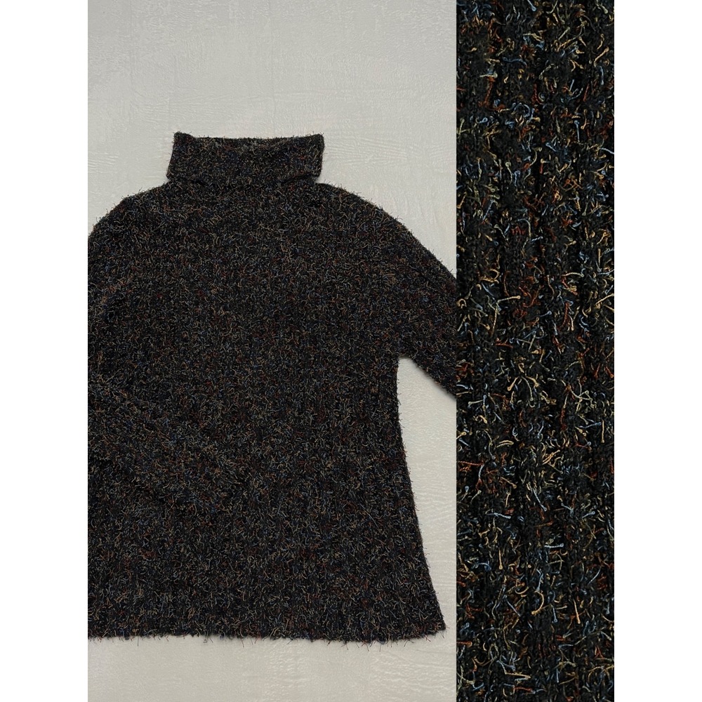 Chicos Design Textured Knit Turtleneck Sweater Women Size 3 Black Multi Color‎
